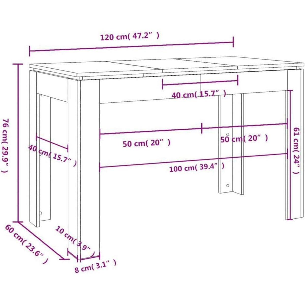 Minimalistischer Esstisch 120x60 cm – Betongrau