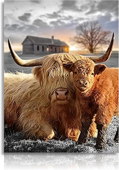 NymphFable Rustikale Kuh Leinwand Wandposter 12x16 Fade Resistant