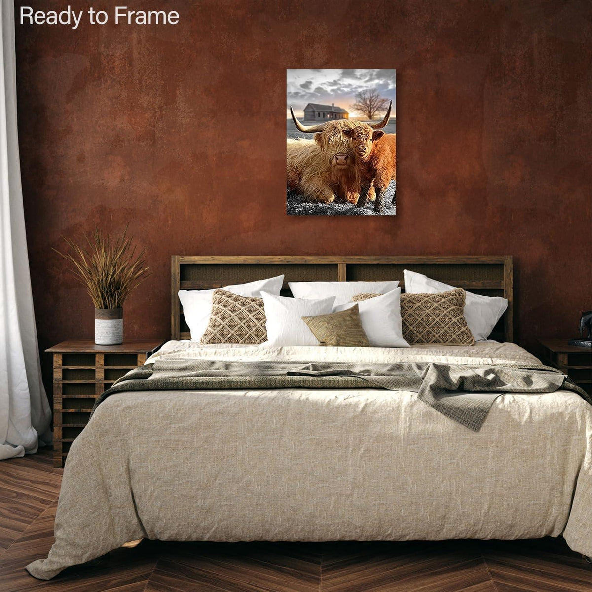 NymphFable Rustikale Kuh Leinwand Wandposter 12x16 Fade Resistant
