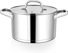 Edelstahl Kochtopf 24cm 5,7L mit Glasdeckel und 3-Lagen Böden