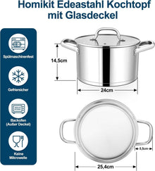 24cm Homikit Kochtopf 5,7L Edelstahl Nudeltopf mit