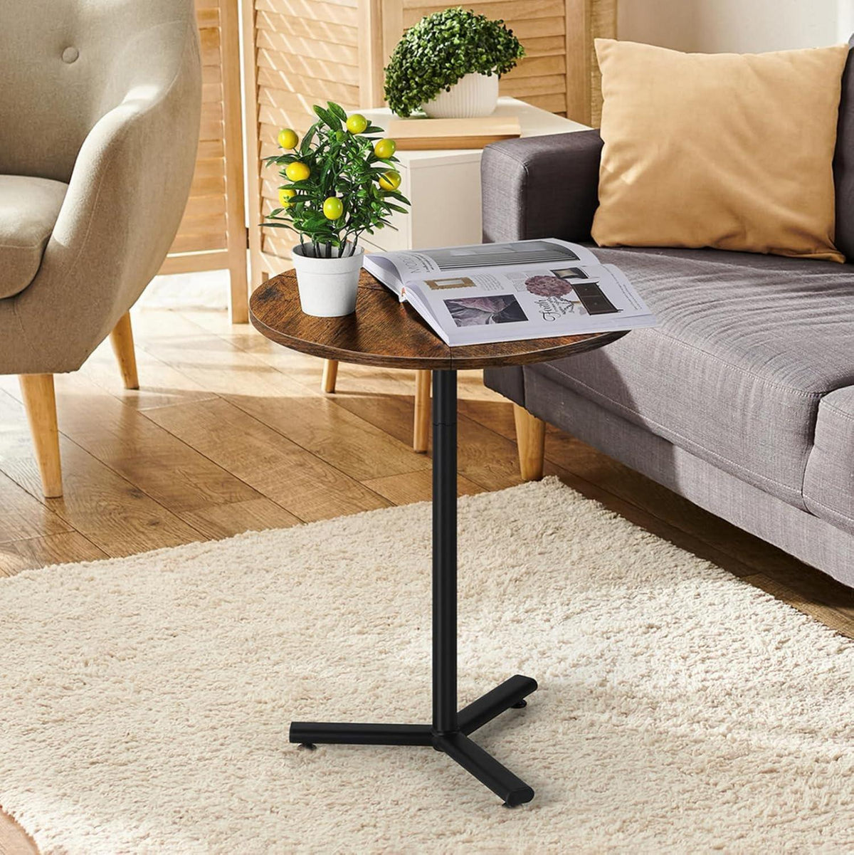 Runder Beistelltisch Schwarz Holz 48CM für Wohnzimmer