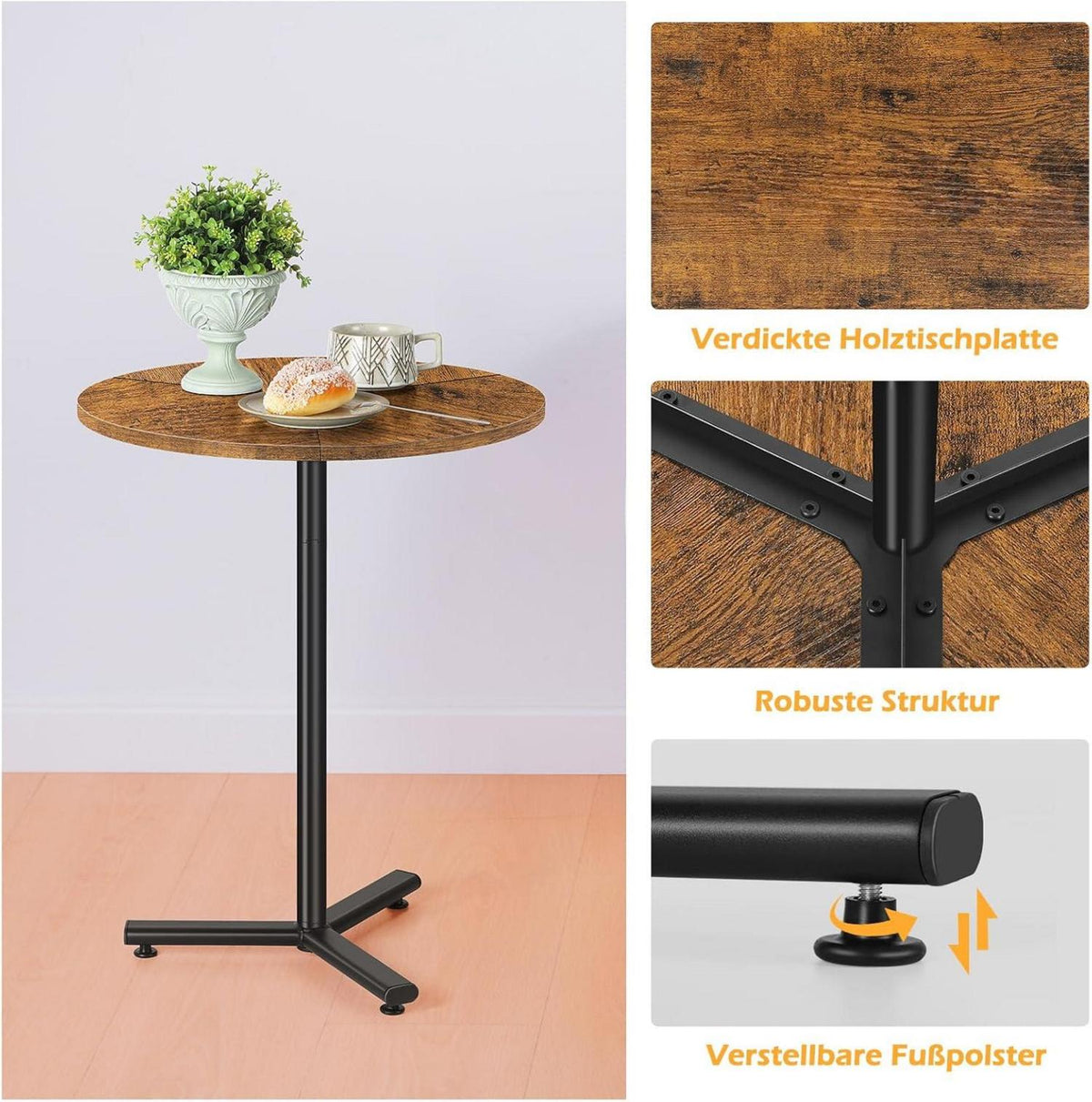 Runder Beistelltisch Schwarz Holz 48CM für Wohnzimmer