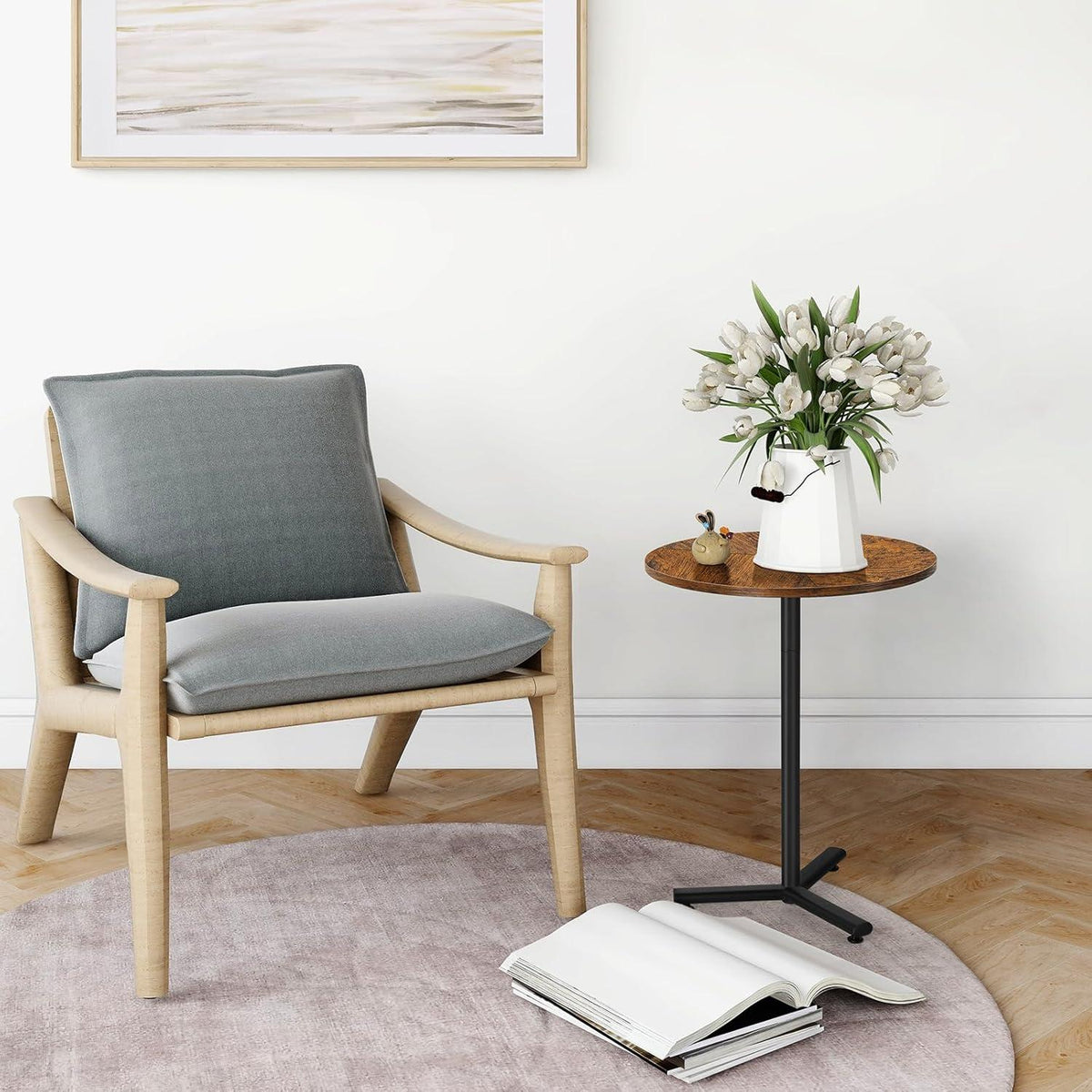 Runder Beistelltisch 48CM Schwarz Holz für Wohnzimmer