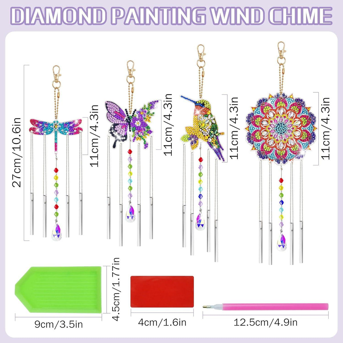 4er Set Diamond Painting Windspiel für Kinder Mädchen 6-11 Jahre