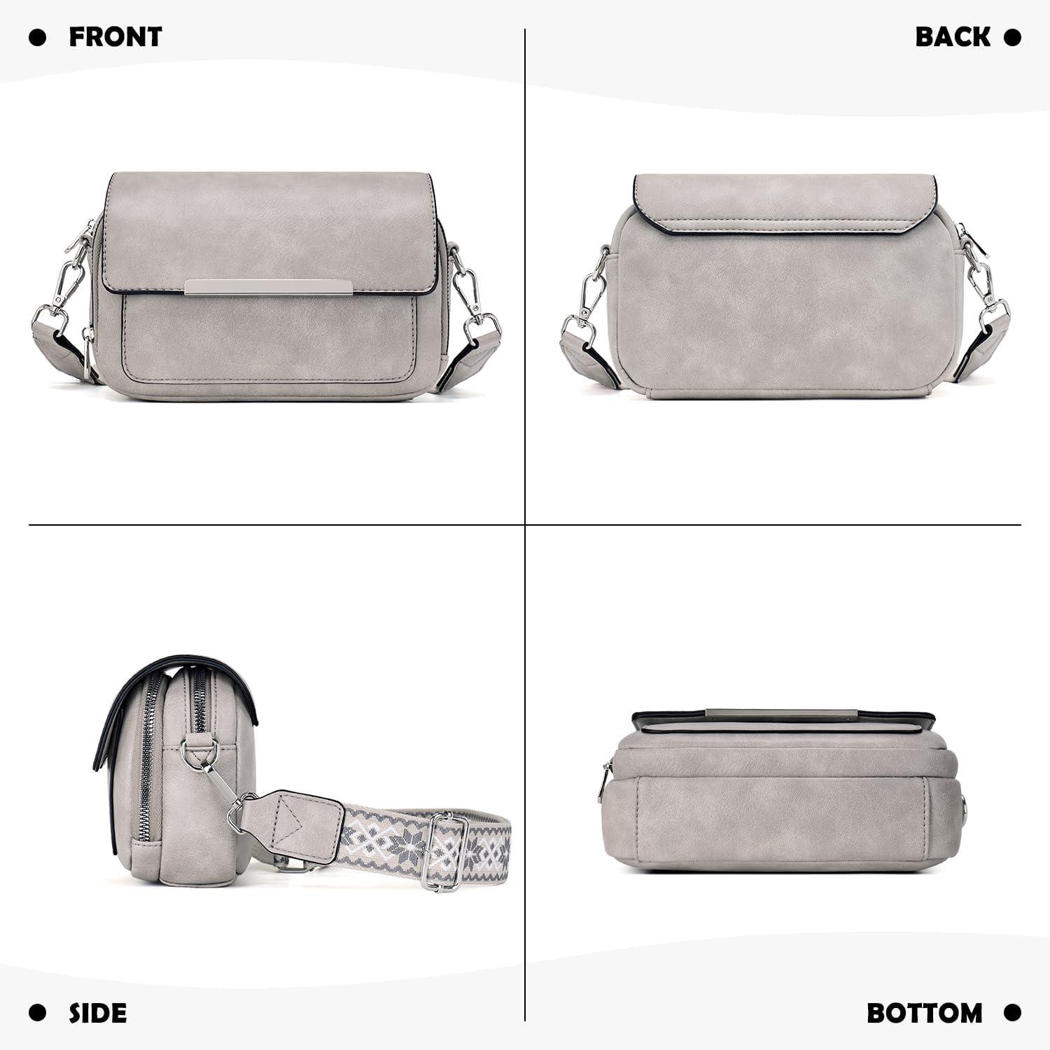 Damen Umhängetasche Vegan Leder Crossbody Schultertasche Breiter Gurt