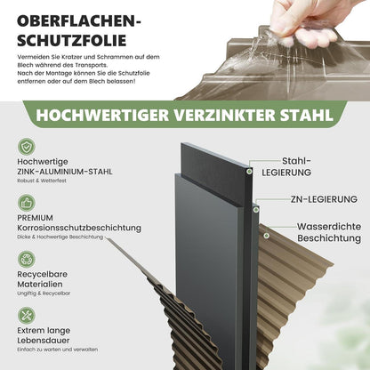 Metall Gartenhaus 1,5 m² Pultdach – Braun
