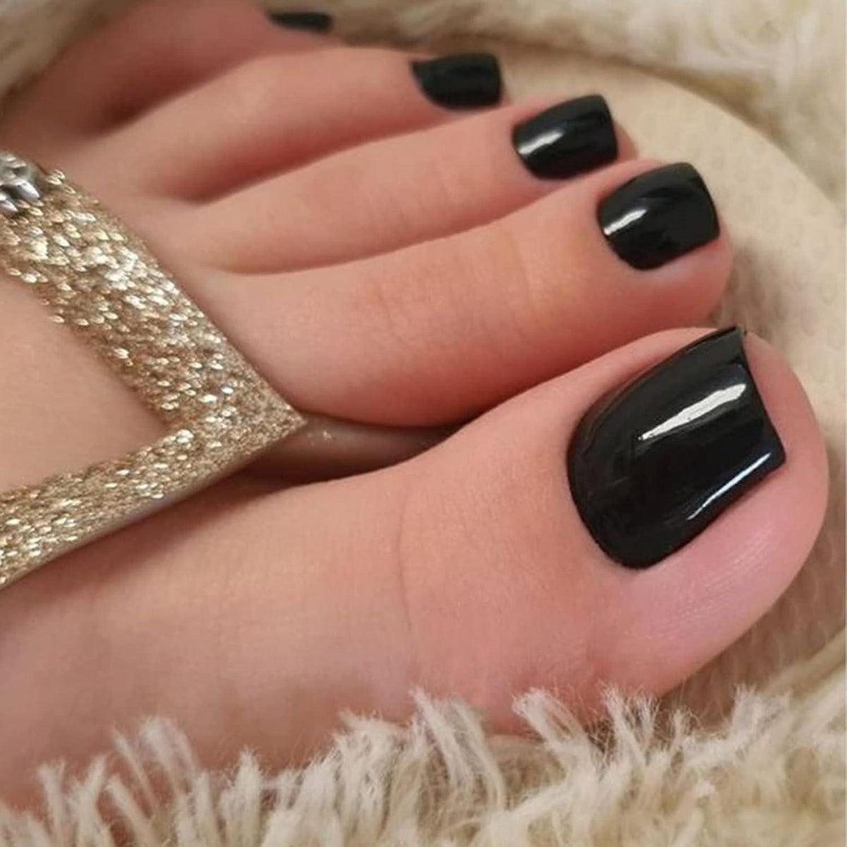 24 Schwarz Quadratische Zehennägel zum Kleben – Künstliche Nagelspitzen
