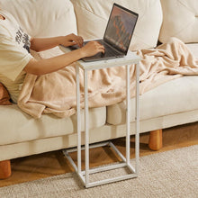 Aibiju Beistelltisch Weiße Marmorfarbe Laptop und Kaffee