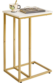 Modernes C-Form Beistelltisch Laptoptisch Marmoroptik Goldfarbener
