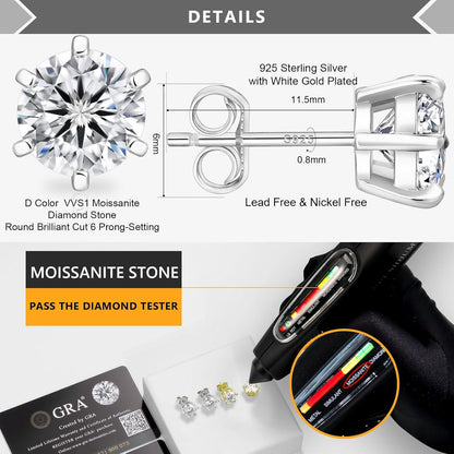 Moissanite Ohrringe 925 Silber Damen 0,6-3ct Diamant weißgold