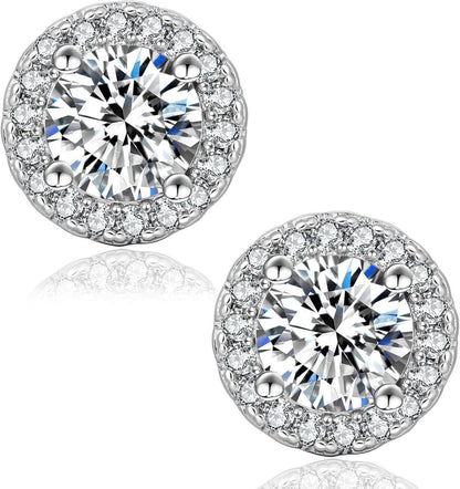 Moissanite Ohrringe Damen 925 Silber Halo 1,0 Karat rund VVS1 D Farbe
