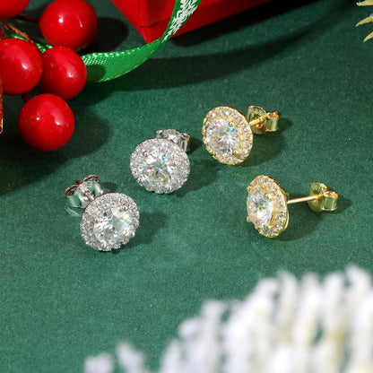 Moissanite Ohrringe Damen 925 Silber Halo 1,0 Karat rund VVS1 D Farbe