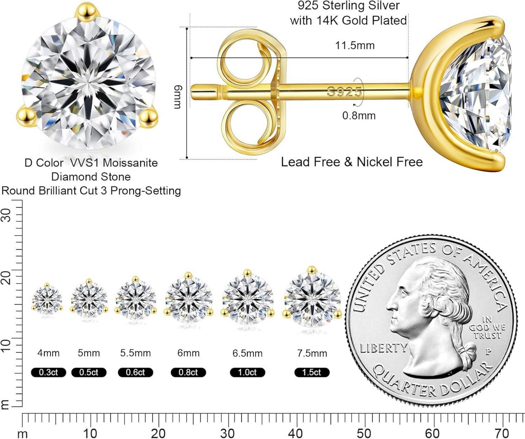 Moissanite Ohrringe Silber 925 Damen 1,2 Karat VVS1 Diamant Ohrstecker 14K Gold