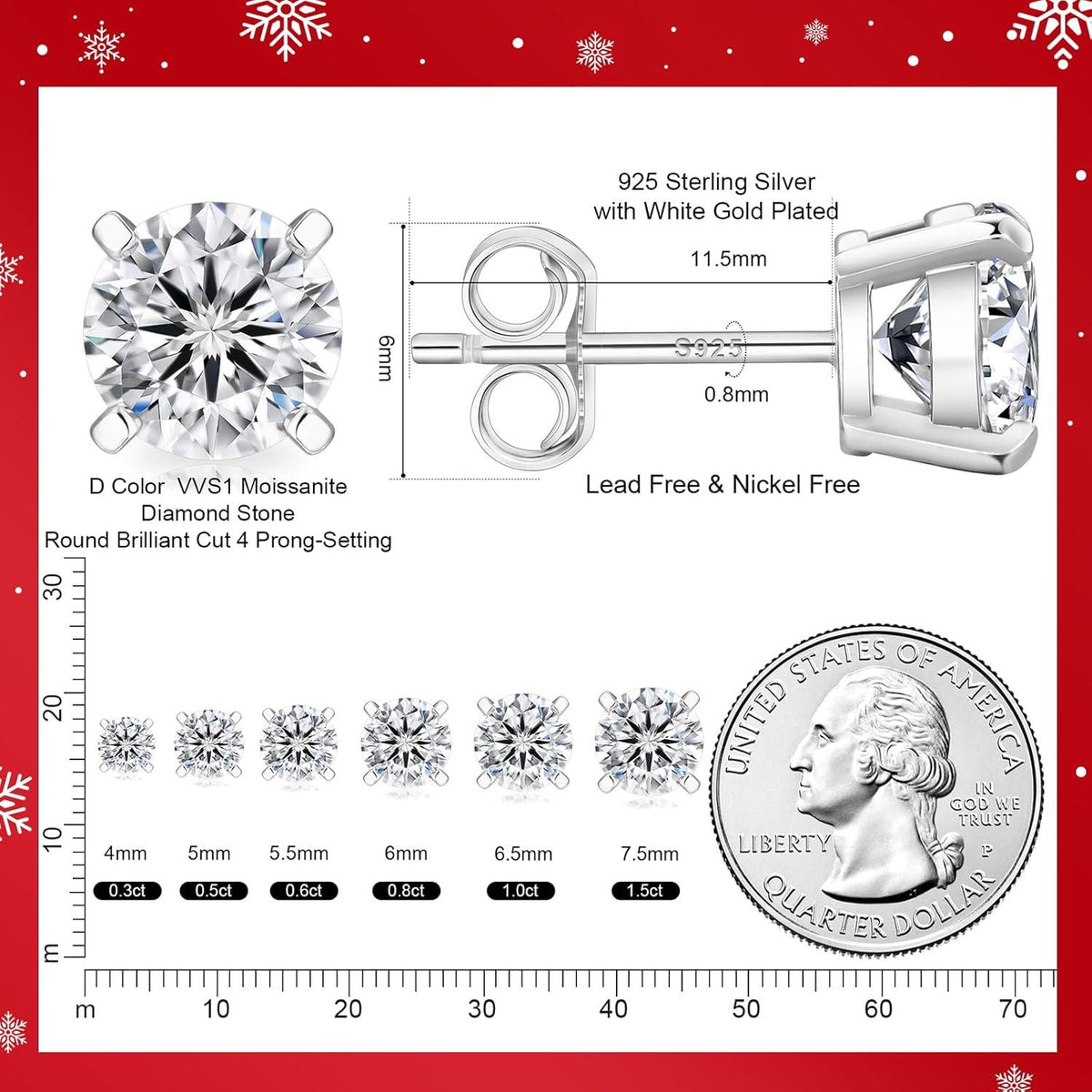 Moissanite Ohrringe Damen 925 Silber Diamant VVS1 D 1,0 Karat Cupid
