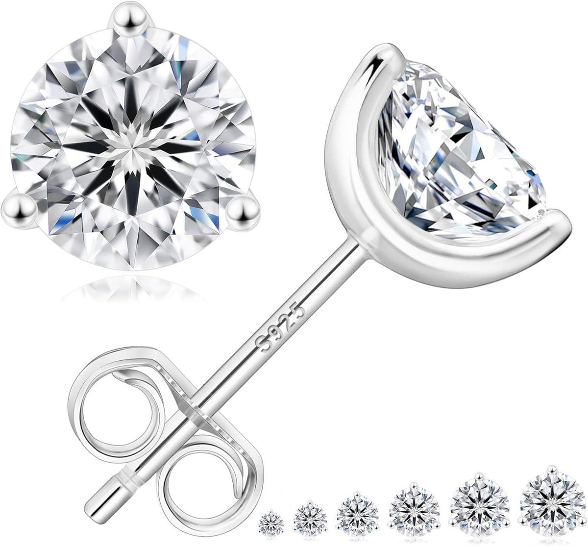Moissanite Ohrstecker 925 Silber Damen 3,0 Karat D VVS1 7,5mm