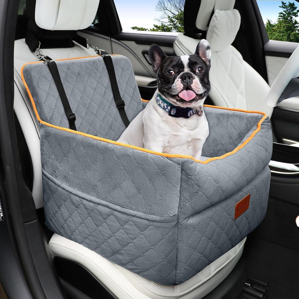 Hunde Autositz mit Leine & Taschen – Grau, Komfort & Sicherheit