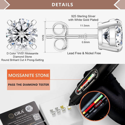 KRKC&CO Moissanite Ohrringe 925 Silber Damen 1,6 Karat