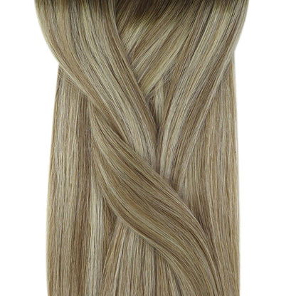 Echthaar Microring Extensions Braun Balayage Blond 55cm