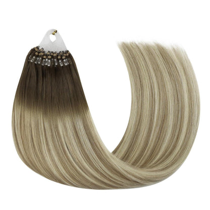 Echthaar Microring Extensions Braun Balayage Blond 55cm