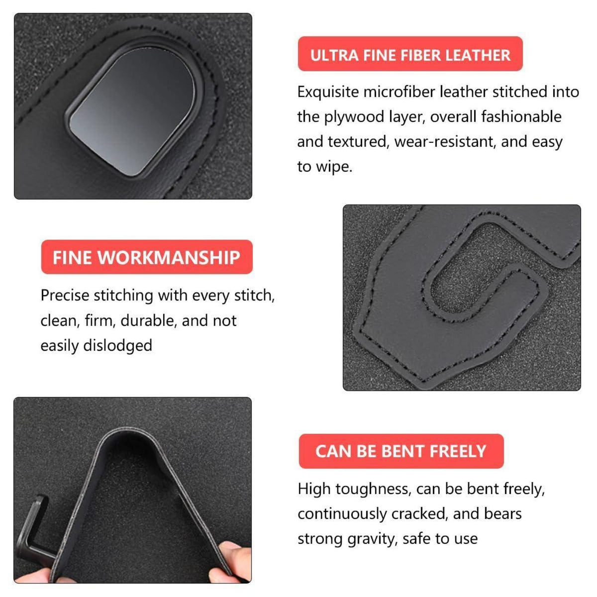 2x Auto Haken für Handtasche & Kopfstütze –, Schwarz in Lederoptik