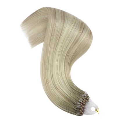 Echthaar Microring Extensions Ombre Aschblond 50cm