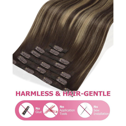 Clip-In Echthaar Extensions Ombre Dunkelbraun Karamellblond