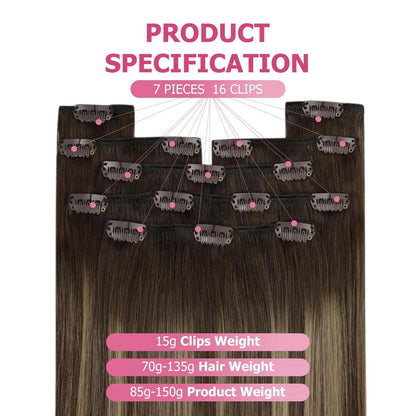 Clip-in Echthaar Extensions Ombre Braun 50cm