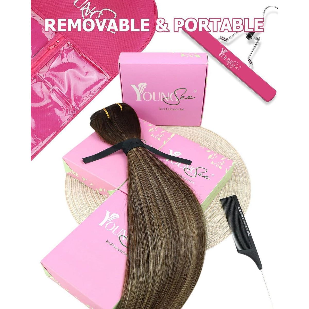 Clip-in Echthaar Extensions Ombre Braun 50cm