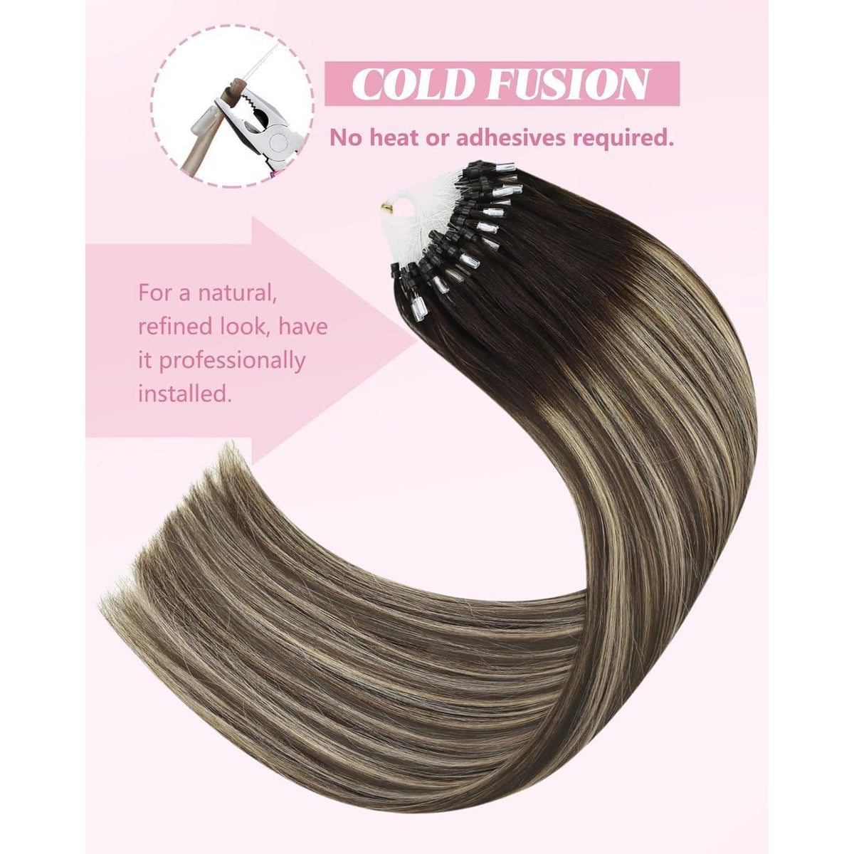 Echthaar Microring Extensions Ombre Dunkelbraun-Blond 45cm