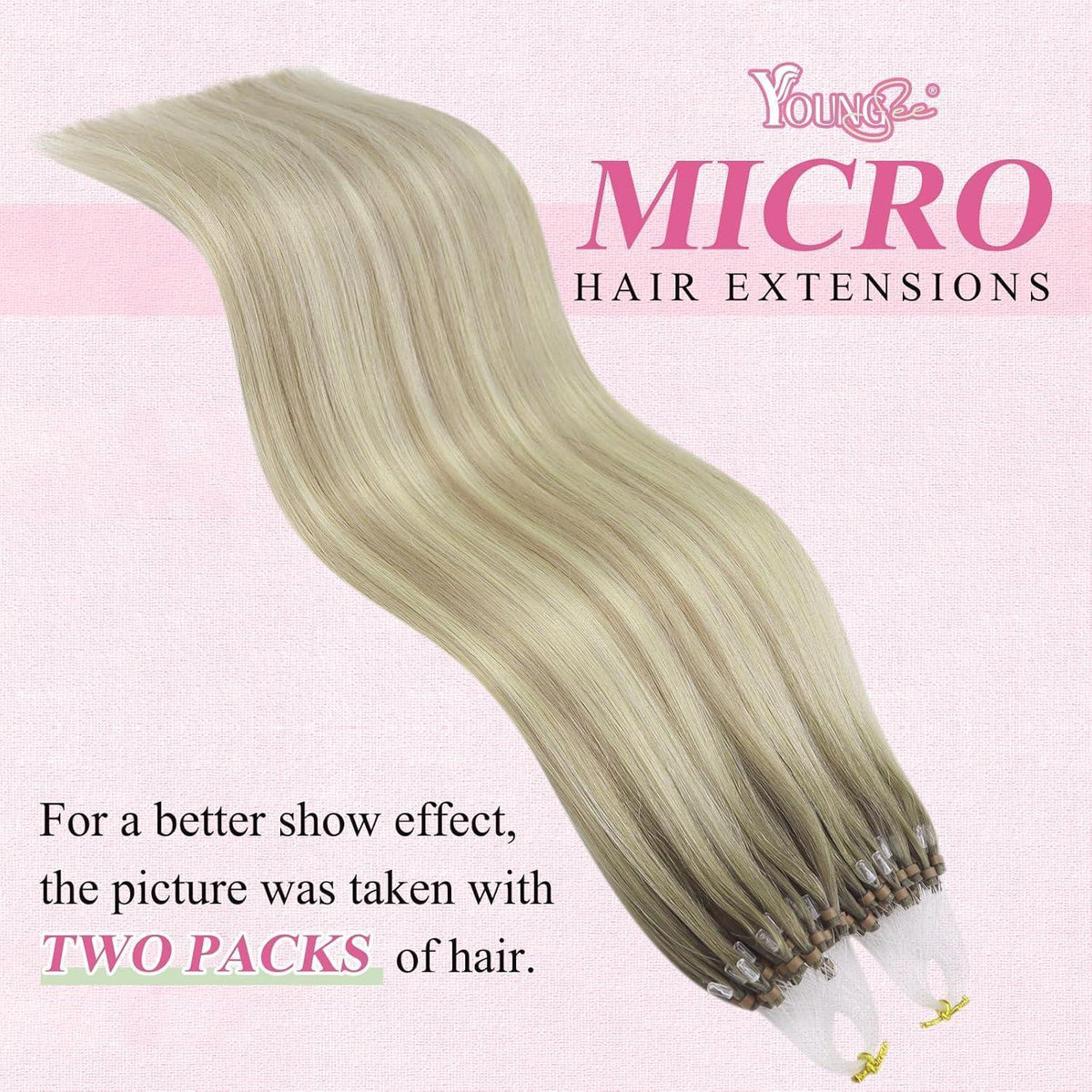 Echthaar Microring Extensions Ombre Aschblond Platinblond 60cm