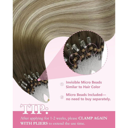 Echthaar Microring Extensions Braun Balayage Blond 50cm