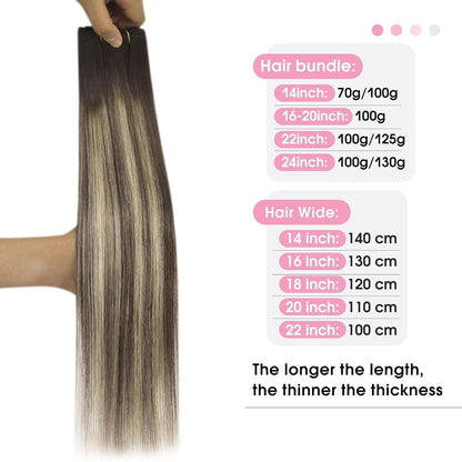 Echthaar Tressen Ombre Braun Aschblond 55cm - 100g Weft