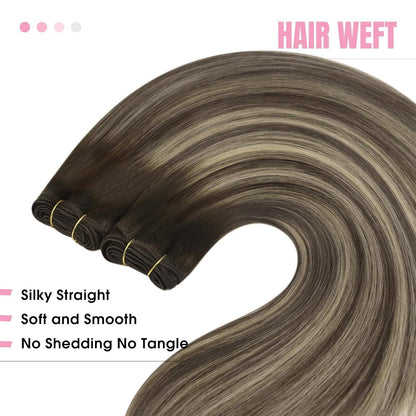 Echthaar Tressen Ombre Braun Aschblond 55cm - 100g Weft