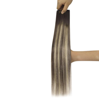 Echthaar Tressen Ombre Braun Aschblond 55cm - 100g Weft