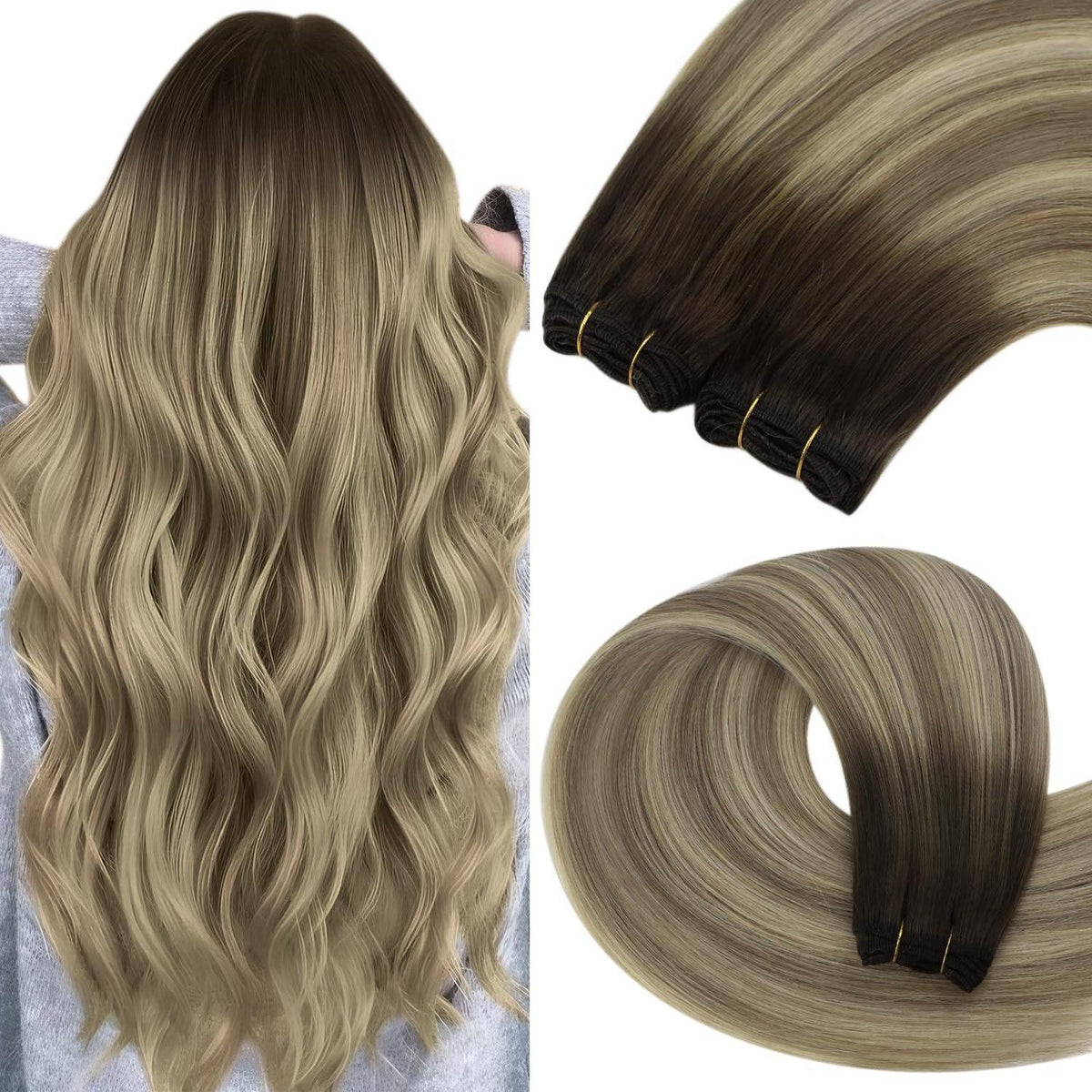 Echthaar Tressen Balayage Braun Ombre Blond 55cm