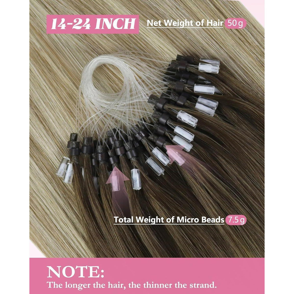 Echthaar Microring Extensions Braun Balayage Blond 45cm