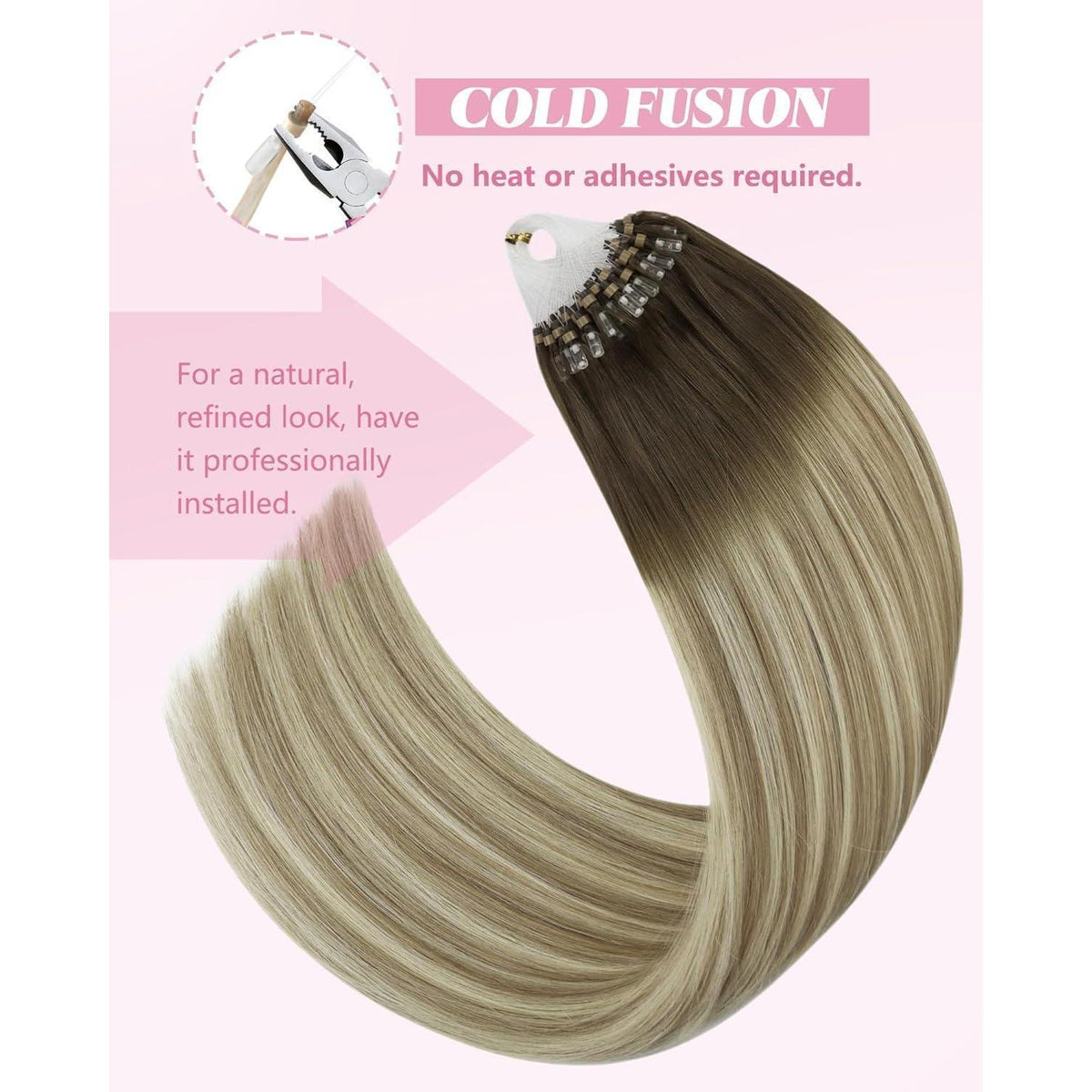 Echthaar Microring Extensions Braun Balayage Blond 45cm