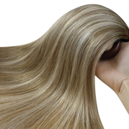 Echthaar Microring Extensions Braun Balayage Blond 45cm
