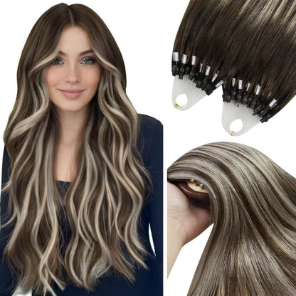 Echthaar Microring Extensions Ombre Dunkelbraun Blond 50cm