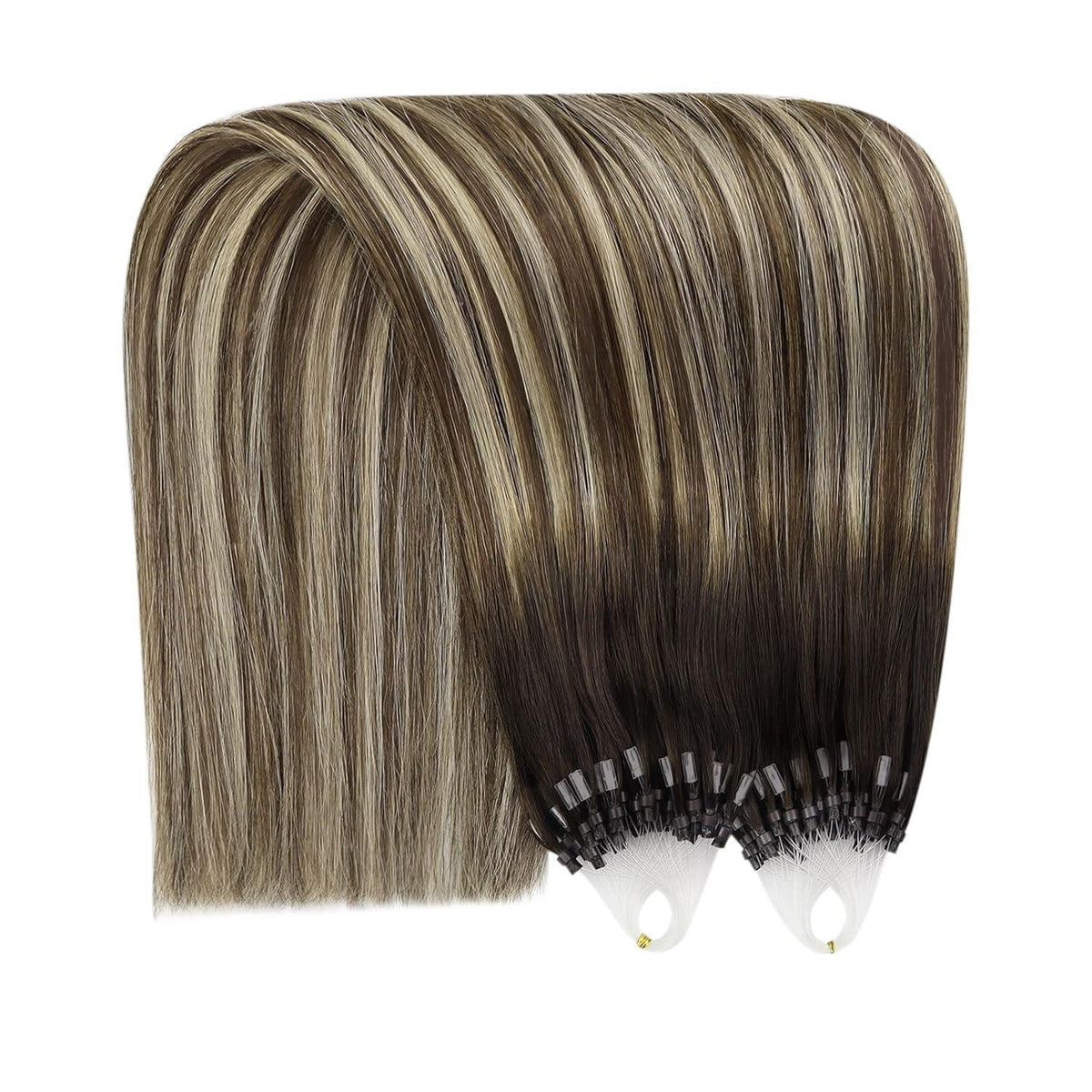 Echthaar Microring Extensions Ombre Dunkelbraun Blond 50cm