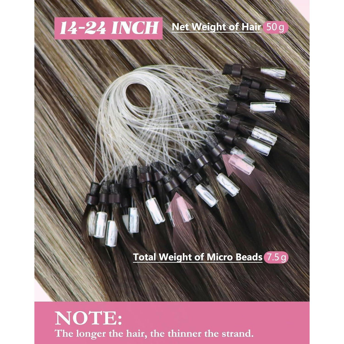 Microring Extensions Ombre Braun Blond 55cm Echthaar