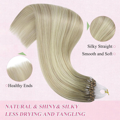 Echthaar Microring Extensions Ombre Aschblond 45cm
