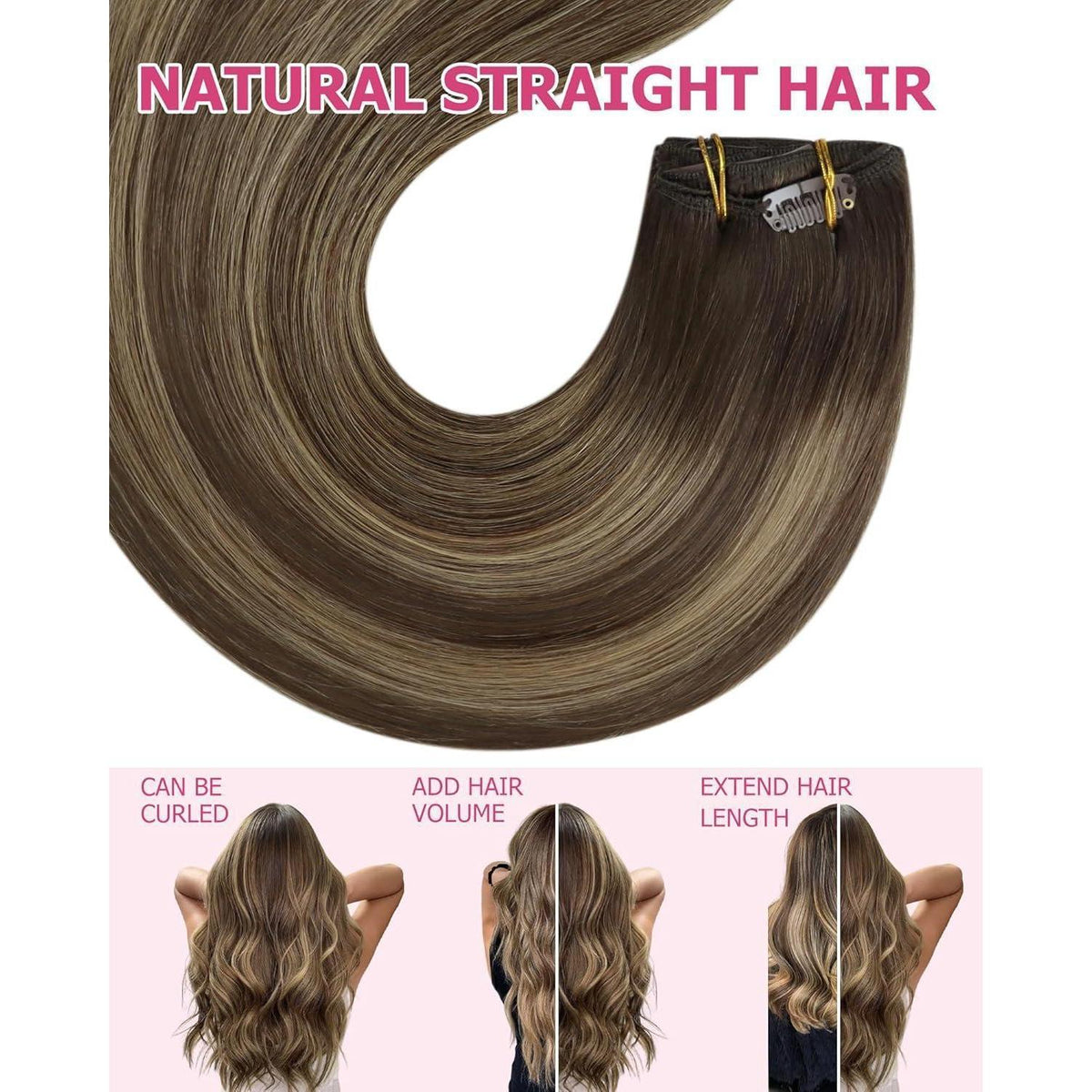 Clip-in Echthaar Extensions Ombre Blond Braun 45cm