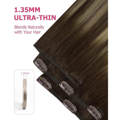 Clip-in Echthaar Extensions Ombre Blond Braun 45cm