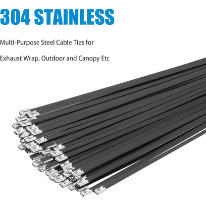 Edelstahl Kabelbinder 600mm, 304 Edelstahl, 100 Stück Schwarz