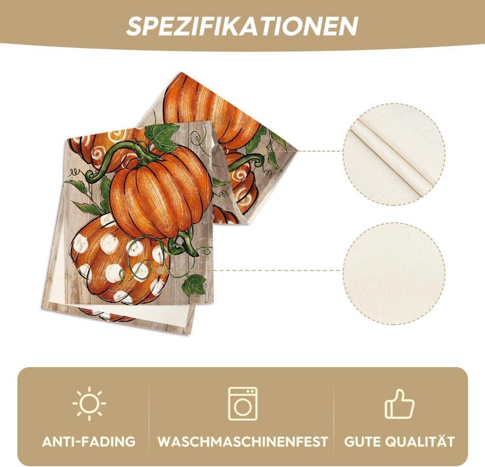 Herbst Tischläufer Kürbisse Blätter Dekoration 40x240 cm Braun