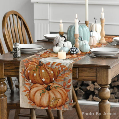 Herbst Tischläufer Blätter Kürbisse Orange 40x140 cm