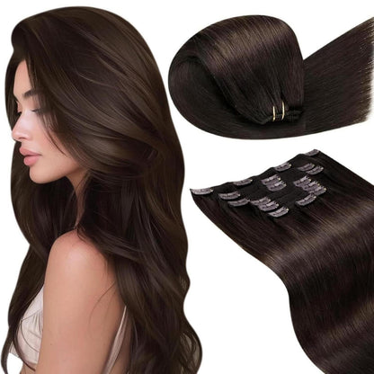 Echthaar Clip-in Extensions Dunkelbraun 40cm - 120g