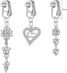 3er Set Silber CZ Fake Bauchnabelpiercing Chirurgenstahl
